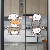 厨房餐厅推拉门卡通动物装 蒸蒸日上玻璃贴 饰玻璃静电贴纸三餐四季