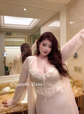 晚安奈奈 仲夏夜甜梦 大码法式夏纯欲高级网纱蕾丝吊带睡裙两件套