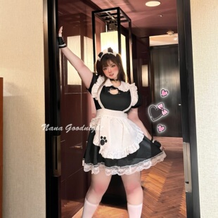 晚安奈奈 kitty很大 大码 甜美万圣节蝴蝶结女仆制服连衣裙套装