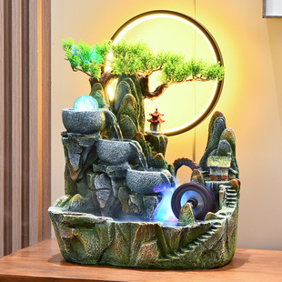 高山流水摆件循环水客厅招财盆景加湿器假山景观鱼缸水车风水轮