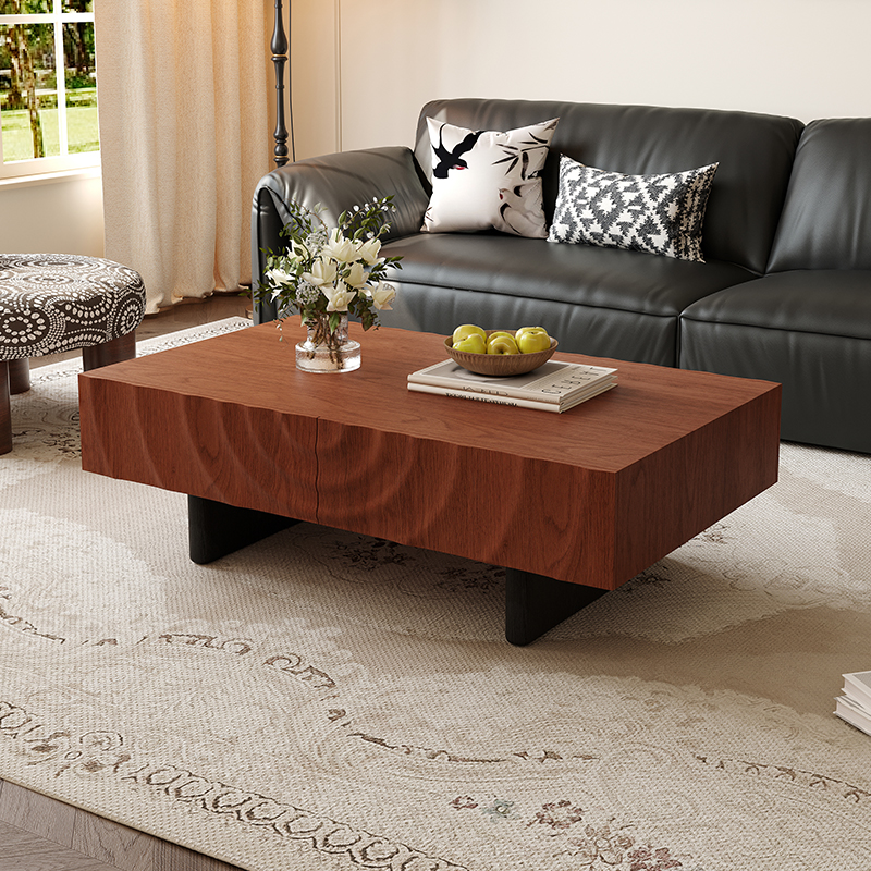 意式设计师款中古风茶几家用客厅小户型网红高级胡桃木色实木茶几