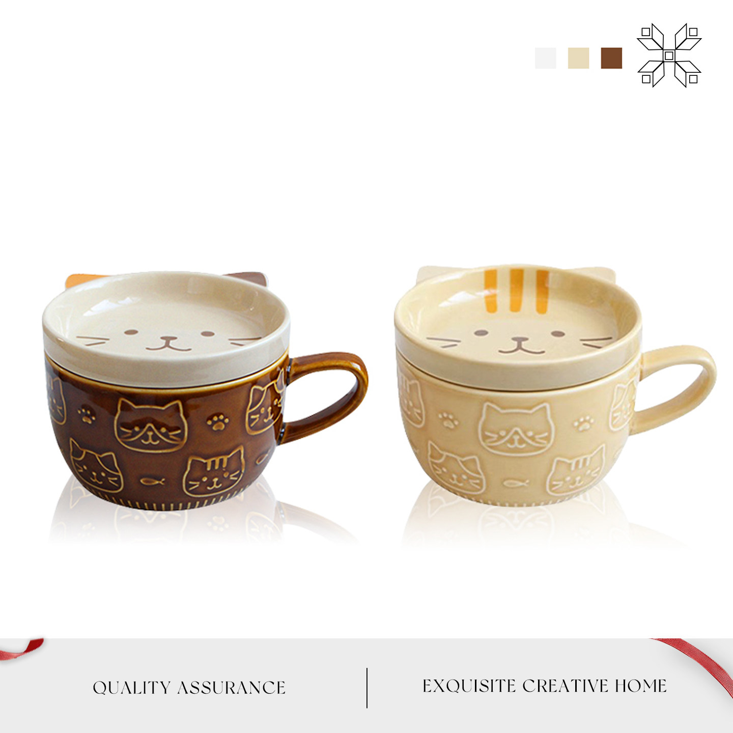 Mintrain英国杯具陶瓷杯子带盖咖啡杯家用卡通马克杯水杯 | 猫咪