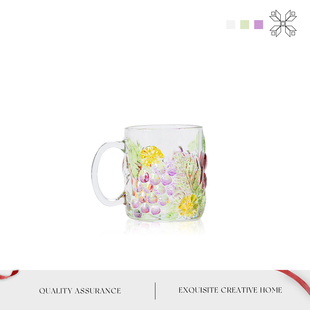 MOLA.Block.杯具手工彩绘浮雕玻璃杯情侣家用咖啡杯轻奢 妮卡
