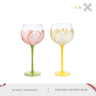 MOLA.Boris.酒具家用花朵郁金香红酒杯葡萄酒杯高脚玻璃杯 花绘