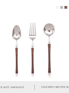 MOLA·None·刀叉家用小蛮腰黄花梨木手柄304不锈钢牛排勺 丨无一