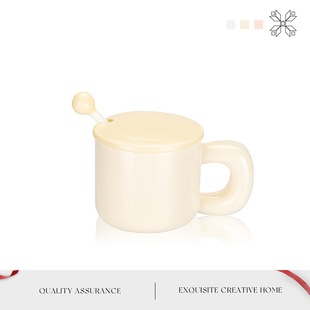MOLA.Skill.杯具家用马克杯陶瓷高颜值喝水杯子带盖带勺子 艺光