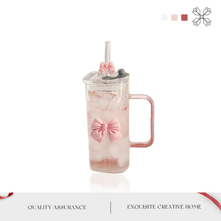 MOLA.One.高硼硅玻璃方形带把手蝴蝶结杯子简约单层饮料杯 一裤