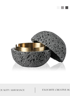 Auramoon.烟灰缸家用北欧带盖个性潮流客厅不锈钢时尚 | 岩球