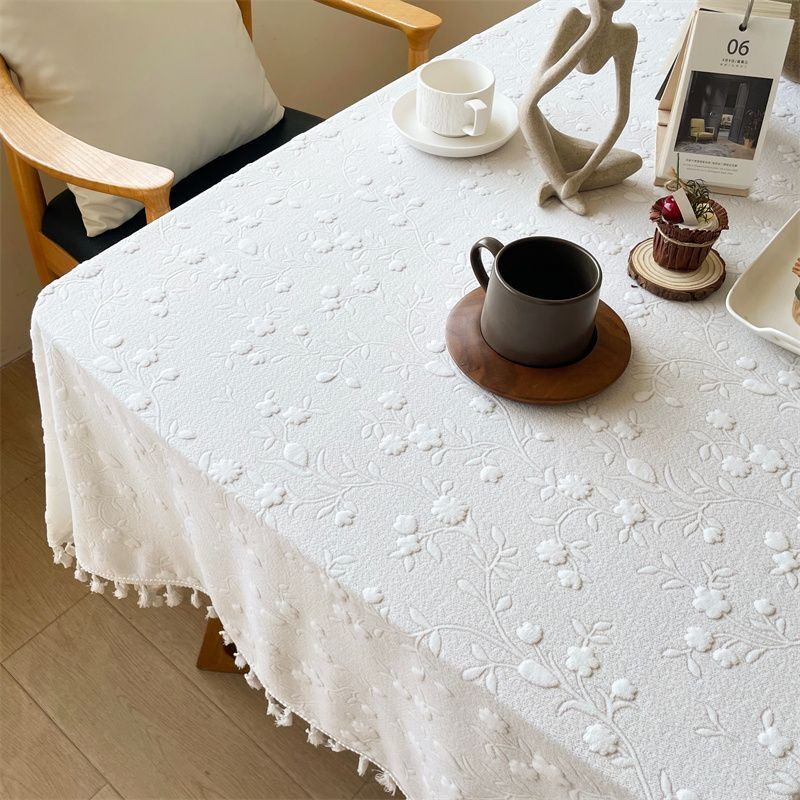 法式餐桌布蕾丝白色轻奢高级感浮雕工艺台布花园装饰布盖布茶几布