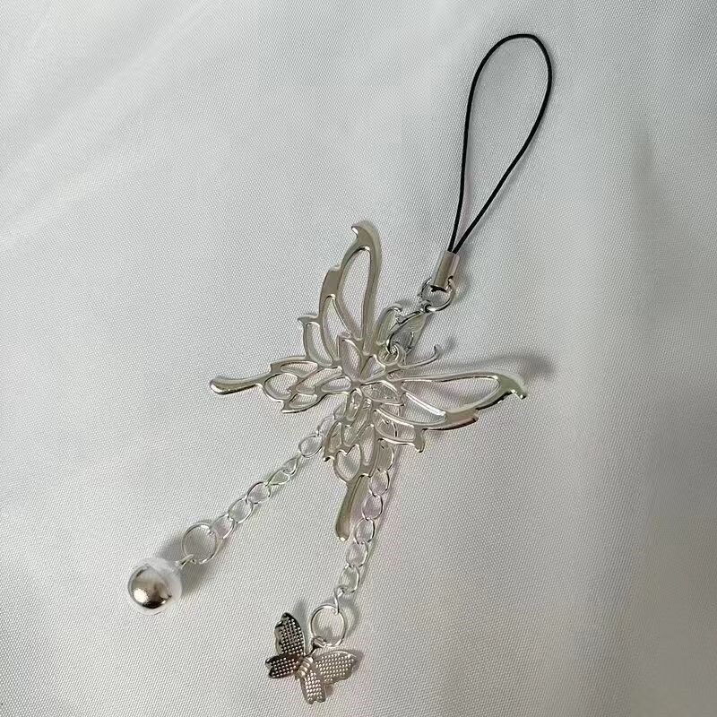 唯美小清新镂空流苏银蝴蝶手机链少女心u盘吊坠个性手机挂件挂绳