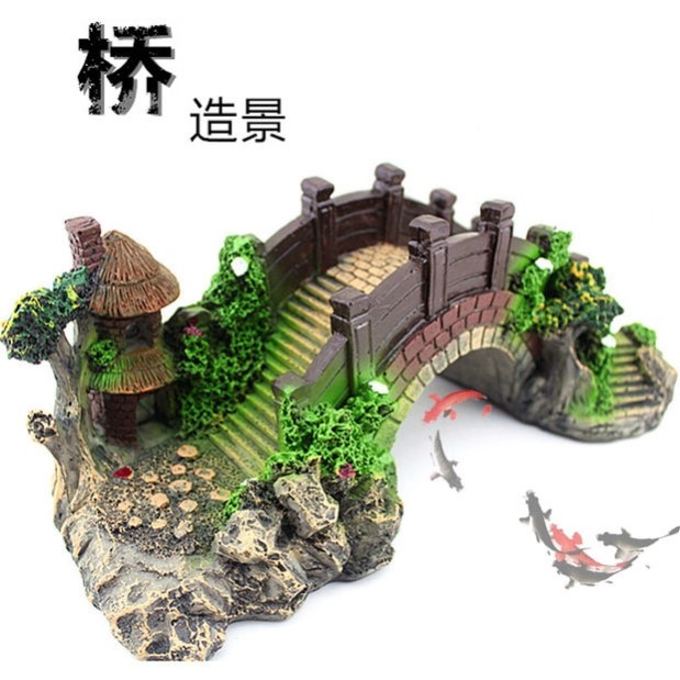 鱼缸装饰品假山桥造景大号小摆件仿真桥假石桥大拱桥仿真水草