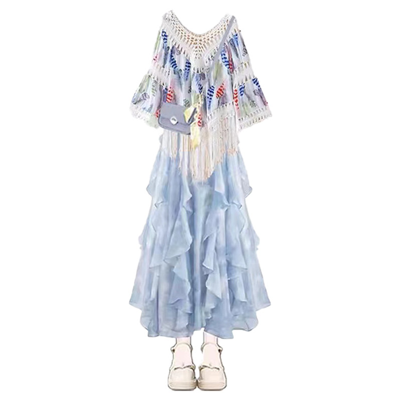 小个子法式蓝色洋装女夏