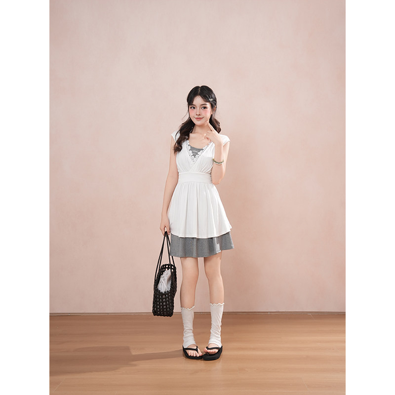 韩系少女感时尚套装夏季新款淡人感内搭甜美风上衣半身短裙三件套