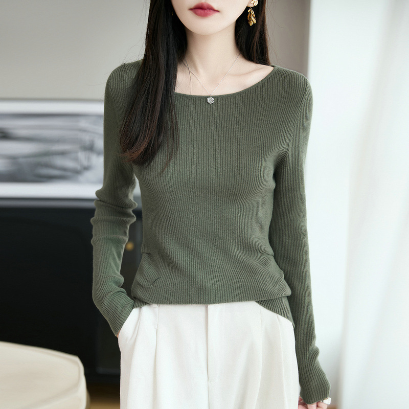 扬子纱无缝一体羊毛打底衫女秋冬一字领高弹内搭针织长袖t恤毛衣