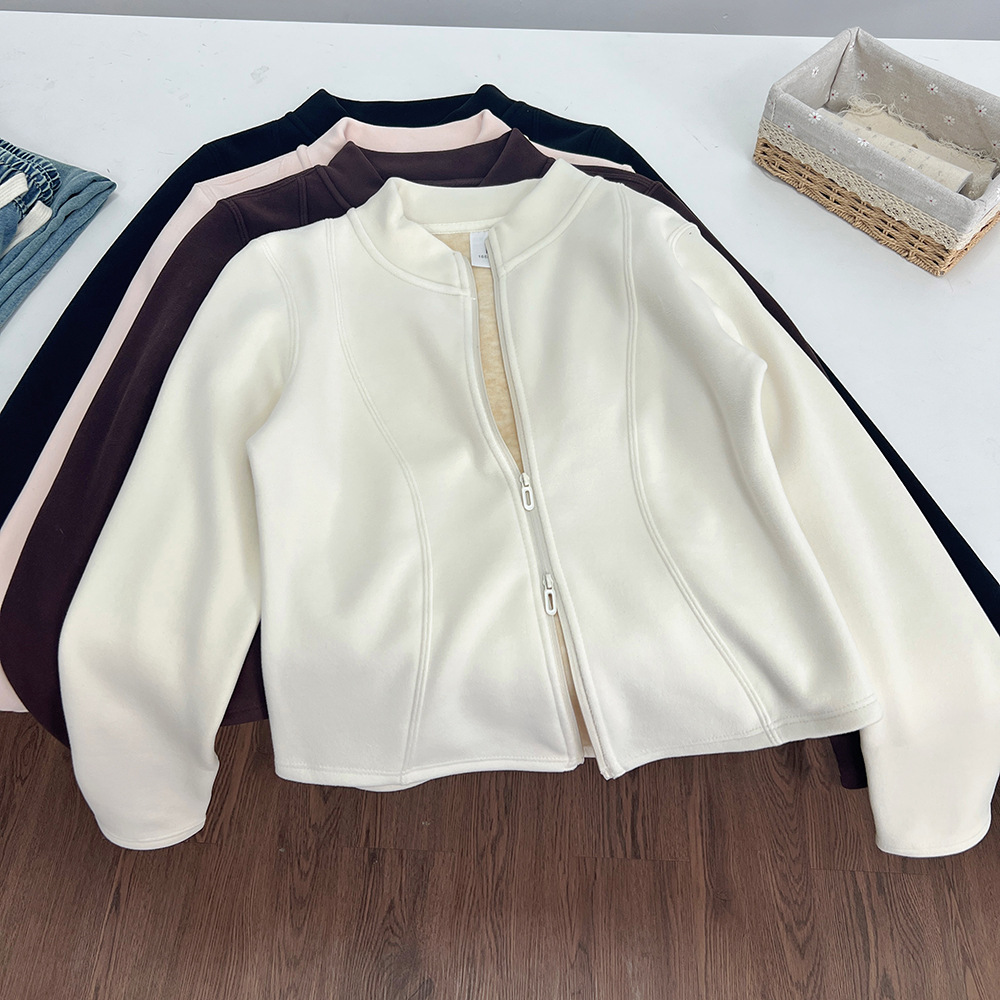 秋冬加绒立领小蛮腰瑜伽服外套女修身显瘦石墨烯开衫软糯保暖