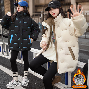 女童压花羽绒服2025冬新款儿童保暖休闲时尚白鸭绒170学生羽绒服