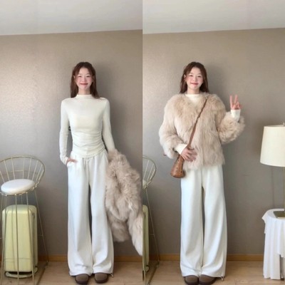 白色磨毛大衣内搭打底衫女秋冬季高领保暖上衣修身长袖加厚可外穿