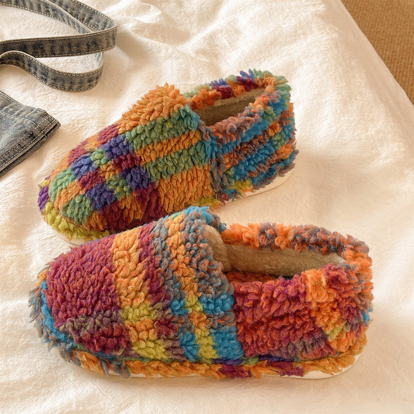 棉拖鞋女士冬季居家室内加绒保暖毛毛厚底包跟防滑时尚休闲月子鞋