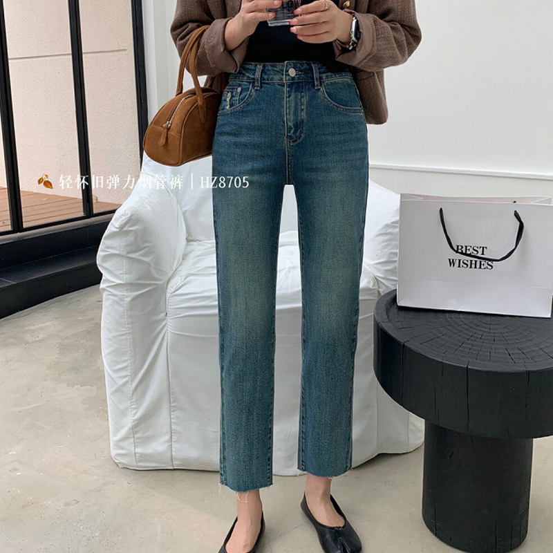 烟管裤九分裤牛仔布2023年秋季