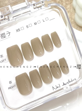 清冷烟灰色纯色晶石猫眼美甲成品手工穿戴甲片2025年新款假指甲