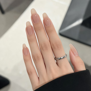 嬛嬛甘露寺同款裸色杏仁纯手工美甲穿戴甲中长款2025高级感甲片