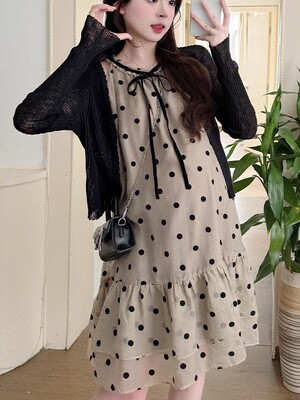 孕妇夏季连衣裙女2026新款时尚法式波点裙夏装小个子潮妈宽松裙子 — 2