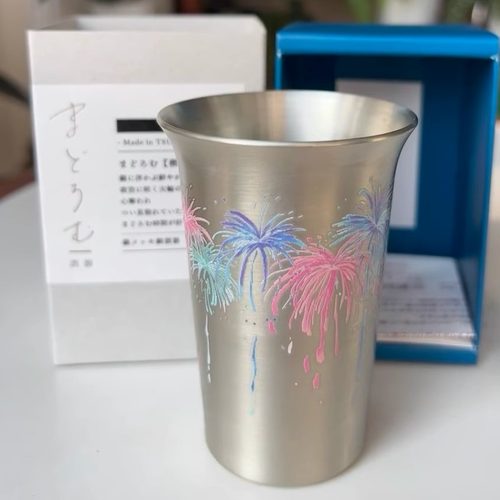 日本正品三山150ml清酒杯锡铜冷感花火杯倒水变色烟花杯花火酒杯