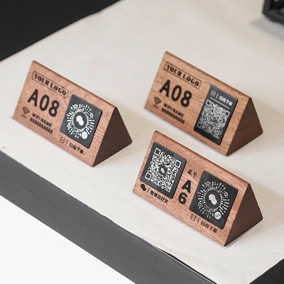 实木桌号牌定制高档餐厅桌牌扫码点单三角二维码展示牌点餐牌餐桌号码牌扫码下单wifi提示牌