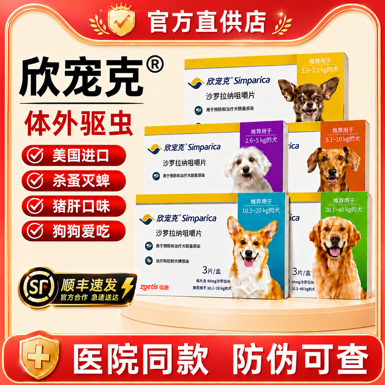 欣宠克体外驱虫药狗狗犬专用蜱虫蠕形螨新宠克泰迪幼犬宠物狗外驱