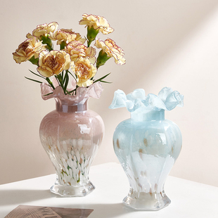 法式 饰餐桌玻璃家居复古轻奢鲜花花器 中古芬顿花瓶摆件水培插花装