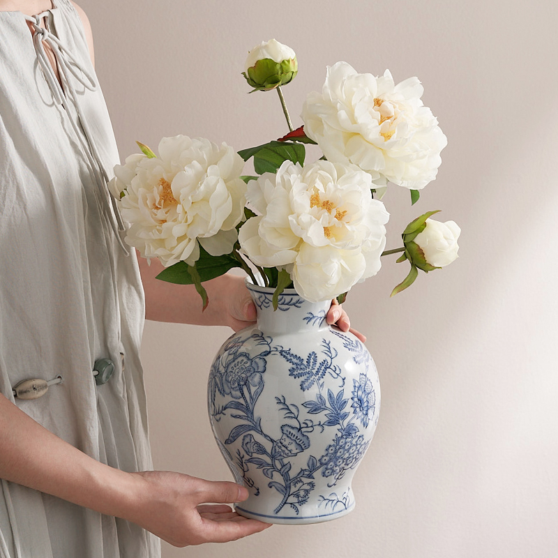 新中式复古青花瓷陶瓷花瓶水培插花鲜花客厅餐桌装饰花器桌面摆件