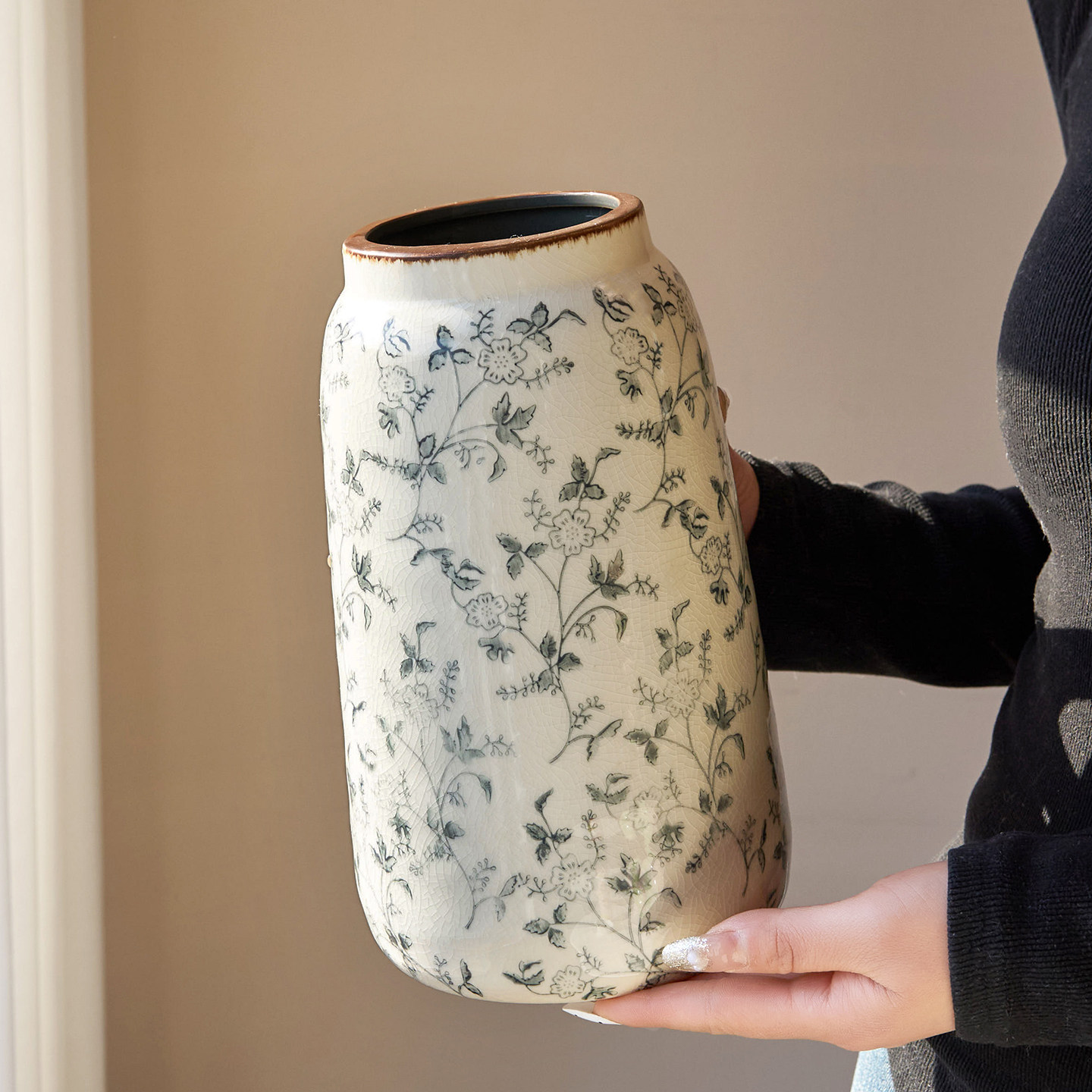 新中式古典复古陶瓷花瓶白色碎花家居客厅装饰摆件水培插花高级感,家居饰品,花瓶,淘宝优惠券,粉丝福利购,淘宝优惠卷