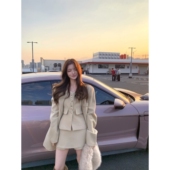 Swee夹棉新款 半身裙三件套 单排扣吊带 时尚 穿搭翻领宽松西服外套