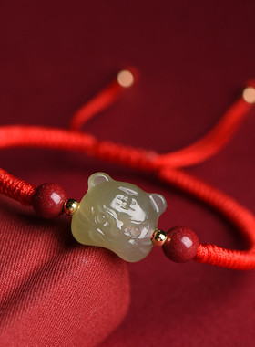 厂家和田玉十二生肖兔老虎猴猪红绳手链玉石手串女士儿童本命年