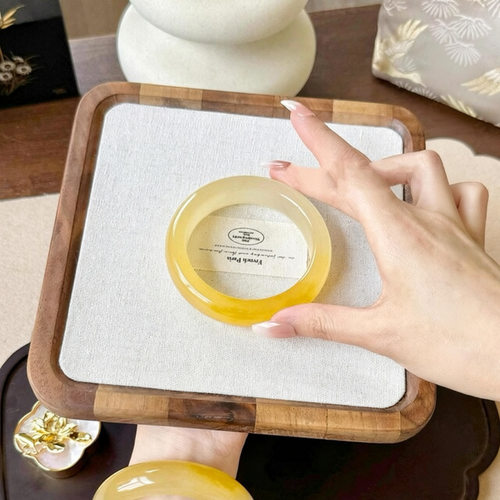 天然黄龙玉冰种玉镯黄玉石手镯60
