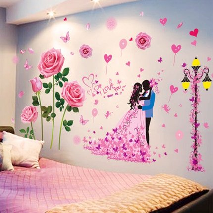 3D立体贴纸墙贴画创意温馨卧室床头墙画浪漫婚房墙上装饰墙纸自粘