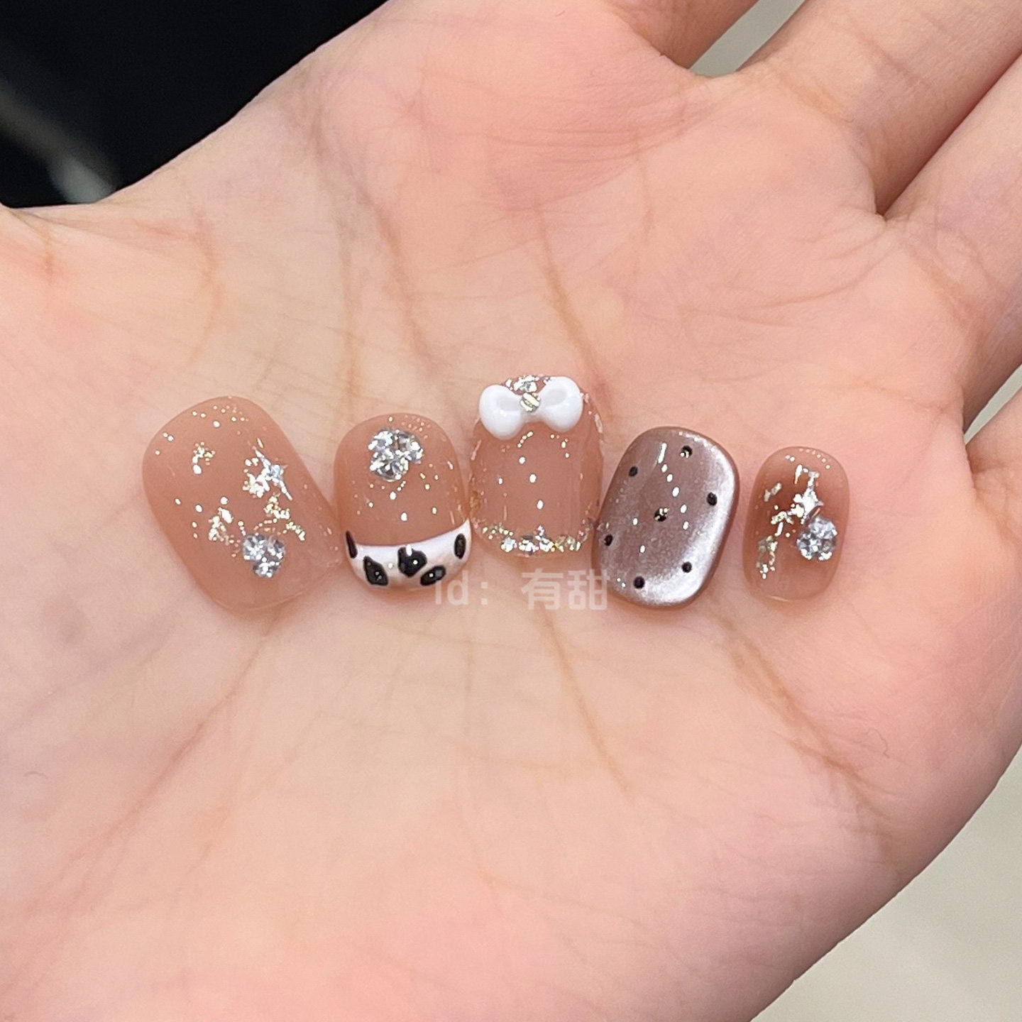 纯手工蝴蝶结美甲绝美显白