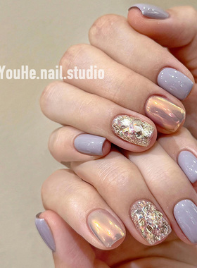 紫色穿戴甲短款春夏高级感精致穿戴美甲2025新年款纯手工指甲贴片