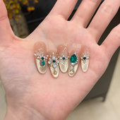 穿戴美甲2025新款 金色猫眼穿戴甲长款 高级感重工法式 手工指甲贴片