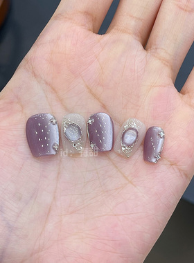 紫色猫眼穿戴甲高级感春夏显白美甲成品穿戴式纯手工定制指甲贴片