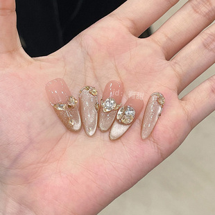 猫眼穿戴甲长款 婚甲 纯手工轻奢新娘穿戴式 美甲高质量春夏网红爆款