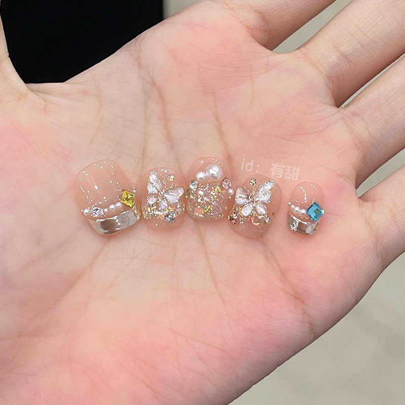 法式穿戴甲短款高质量纯手工蝴蝶穿戴式美甲2025新款春夏高级短甲