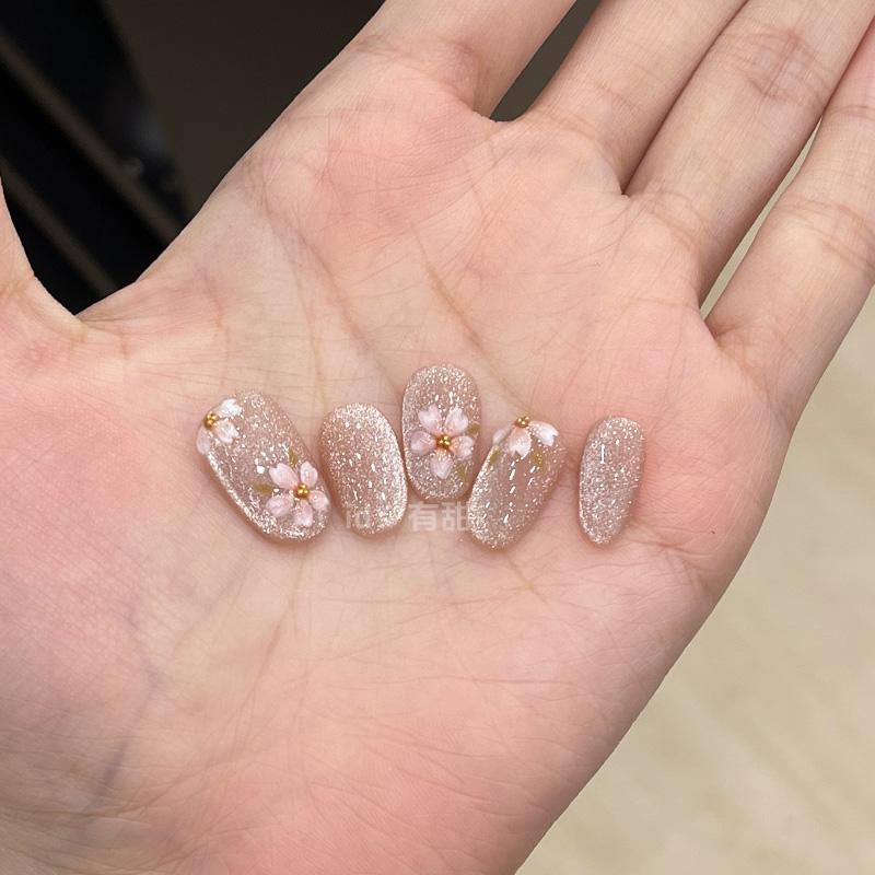 猫眼穿戴甲短款春夏高级感手绘穿戴美甲手工定制绝美短甲指甲贴片