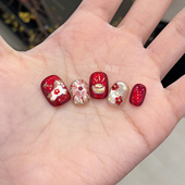 马年穿戴甲短款 红色猫眼新年穿戴美甲2026新款 高级感超火指甲贴片