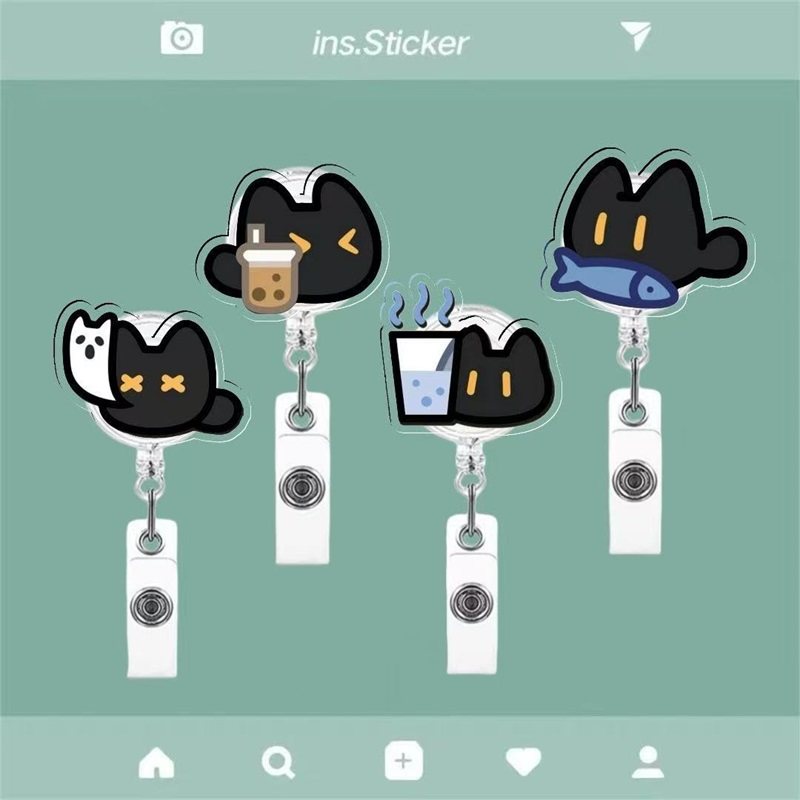 小黑猫打工人易拉扣可伸缩可爱学生胸牌卡扣工牌医生护士生日礼物图片