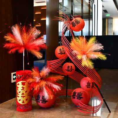 婚庆喜字灯笼立柱背景墙