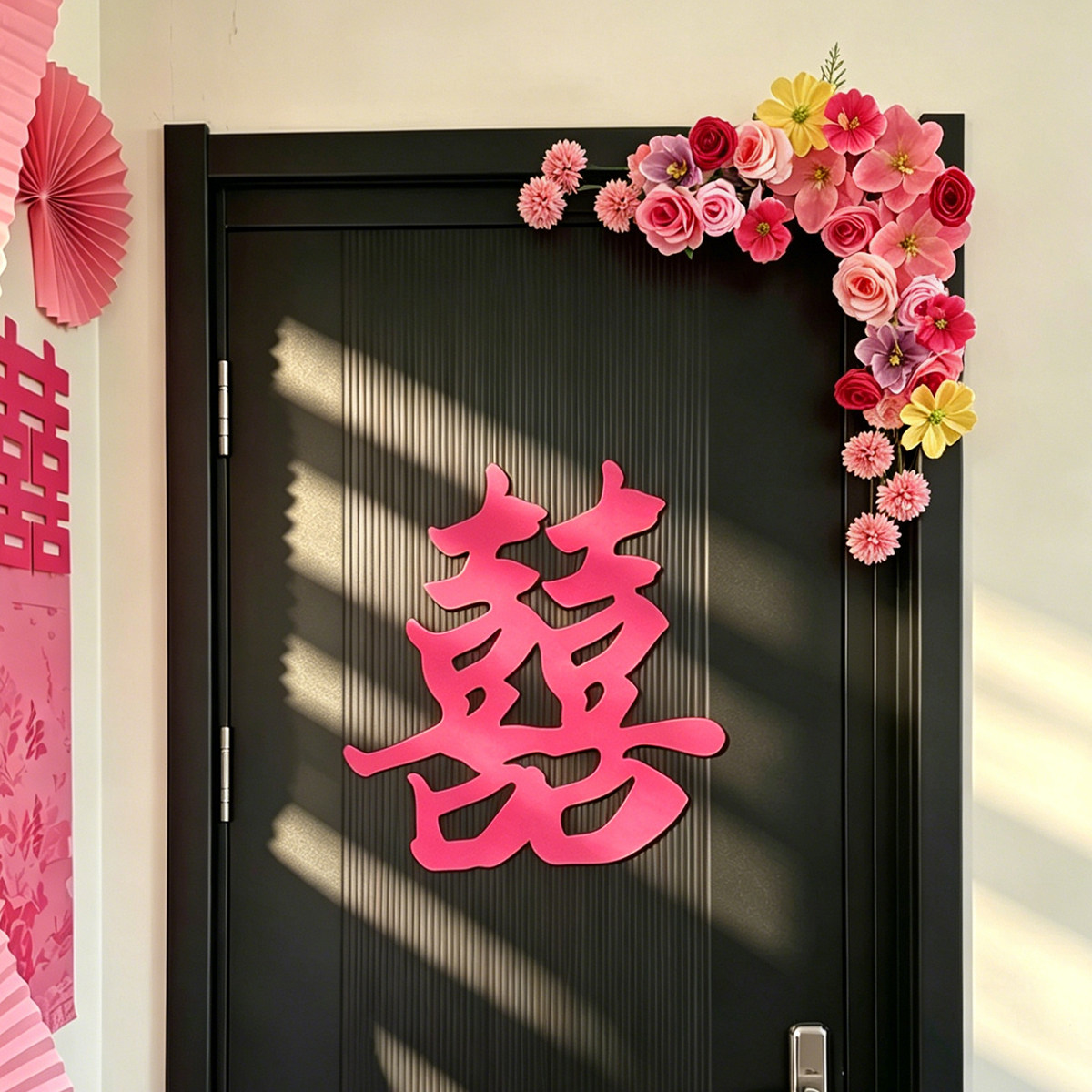 婚房门框布置结婚立体角花喜字装饰男女方新房卧室背景墙面拉花