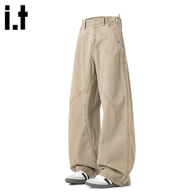I.T美式复古水洗纯棉直筒休闲裤