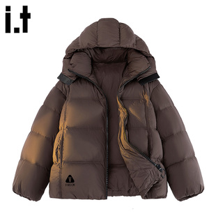 it FIVE CM短款羽绒服男冬季新款加厚保暖连帽休闲情侣面包服外套