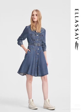 歌L思   24年全标大货   牛仔蓝色连衣裙 EWB351N0050